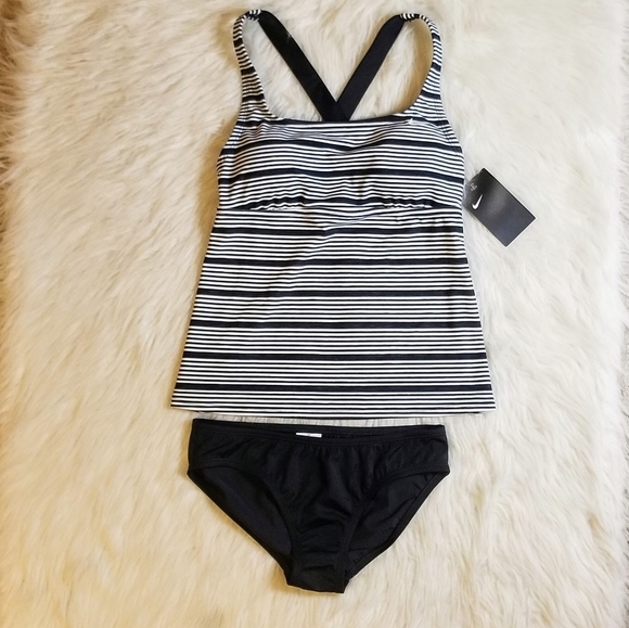 NIKE 6:1 Heather Stripe Crossback Tankini 2-Piece - Picture 4 of 14